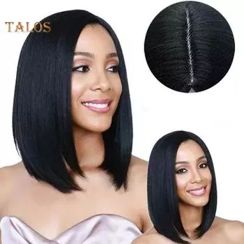 TMS женский короткий прямой парик с центральным пробором, парик для косплея чёрный