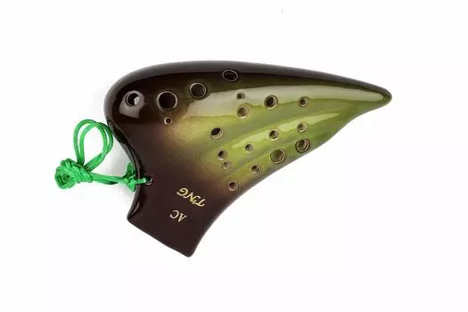 TNG Ocarina Musical Instrument C Tone AC Multiple Tubes Special Ocarina Glaze Finish Pipe Playing Green Yellow [Triple/Alto/Gradient Green] (With