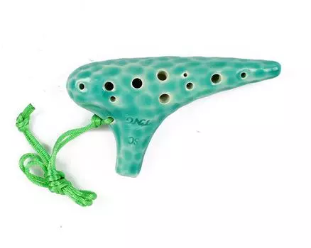 TNG Ocarina Музыкальный инструмент Роскошный духовой инструмент Ocarina Глазурованная отделка Морская волна Узор [Сопрано/До-тональность/SC/12 отверстий/изумруд] (с ремешком)