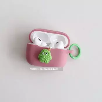 to Airpods3 Three Generations Earphone Case AirPods Pro2 Wireless Bluetooth Case 1/2 Cute Silicone Drop-Resistant A2190 Integrated Soft Case Apple AirPods4 Bean powder + circle hanging buckle
