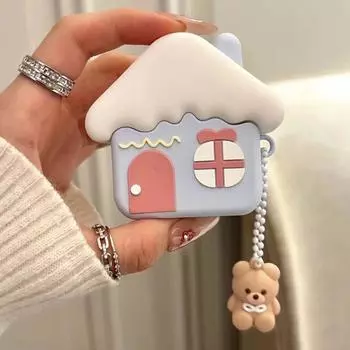 to Airpodspro2 Generation New Arrival 3 Generation Airpods4 Generation Earphone Sleeves Drop-Resistant Creative Soft Shell Niche Style Cartoon AirPods pro2 Blue room + pendant