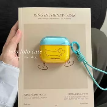 to Apple Generation Bluetooth Earbuds Case New Arrival Airpods3 Generation Niche Style Contrast Color Leather Sling Airpods2 Anti-Fall Shell Apple AirPods 2 Shell + blue ring leather lanyard