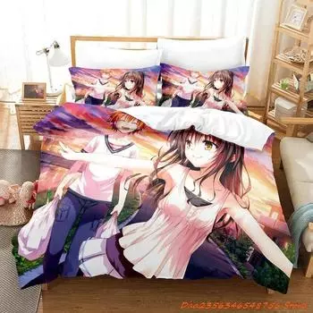 To Love ru Bedding Set Single Twin Full Queen King Size Bed Set Adult Kid Bedroom Duvetcover Sets 3D Print Anime Bed Sheet Set EU Single 135x200cm