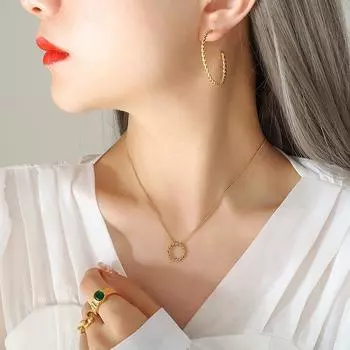 То же самое ожерелье из титановой стали с позолотой, серьги, персонализированный комплект ювелирных изделий Cold Wind