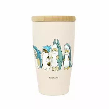 Toa Metal mofua 53-2094 Stainless Steel Tumbler with Wooden Lid, 11.8 fl oz (350 ml), Shark Nyan, Beige