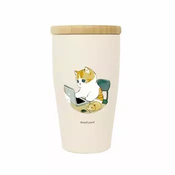 Toa Metal Mofusand Stainless Steel Tumbler with Wooden Lid 350ml Home Work Nyan] 53-2095 Beige