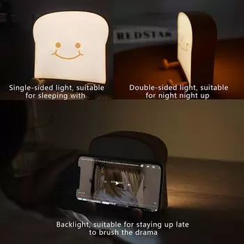 Toast Bread Night Light USB Rechargeable LED Night Lamp Tap Light for Kids Children Gifts Nightlight Bedroom Decor Bedside Lamp