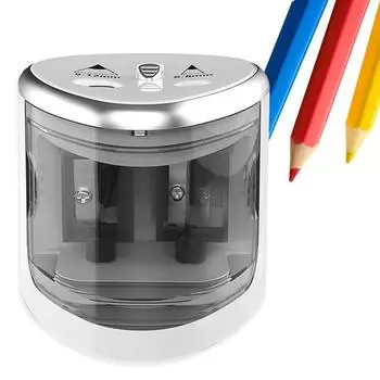 Точилка для карандашей с двойным отверстием и острым лезвием, компактная портативная точилка для карандашей для студентов, школьных офисов, канцелярские принадлежности серебряный