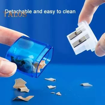 Точилка для карандашей с двумя отверстиями и коробкой для хранения Премиум-лезвие для дома и офиса Детская точилка для карандашей Канцелярские принадлежности синий