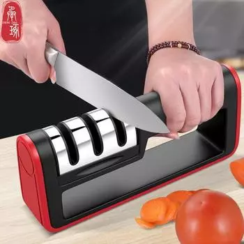 Точилка для кухонных ножей, 3-сегментная точилка, ножницы, точильный камень, нескользящая основа, бытовые ножи, точилка для точильного камня, инструмент 1pcs красный/чёрный