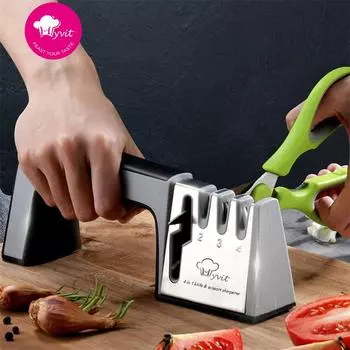 Точилка для кухонных ножей 4 в 1, ручная кухонная точилка для ножниц для ножей всех размеров 1 pcs чёрный
