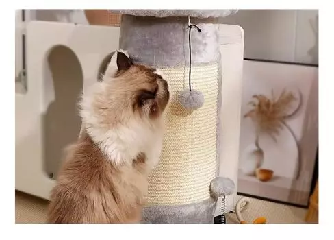 Точилка для ногтей Cat углового типа, башня для заточки ногтей с шариком, полировка ногтей Cat, сизаль, пенька, предотвращение падений, высота 59 см, ширина 35 см [LifeRed] (Серый) серый