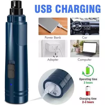 Точилка для ногтей для домашних животных. Шлифовальная машинка для ногтей для кошек и собак с светодиодом ED. 2-скоростная USB-зарядка. Триммер для ногтей. Низкий уровень шума. Мощный безболезненный уход за лапами. белый