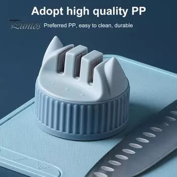 Точилка для ножей, 3-ступенчатая точилка для кухонных ножей, грубая, мелкая, противоскользящая, быстрая заточка, инструмент для домашнего ресторана синий