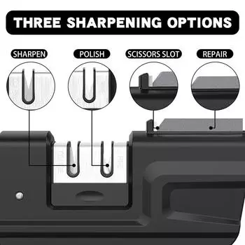 Точилка для ножей, 3-ступенчатая точилка для ножей с точильным камнем, набор для заточки ножей 2 в 1, складная заточка для поварских ножей XXL серый