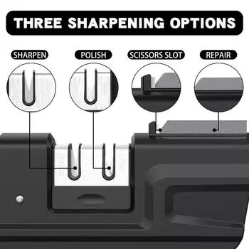 Точилка для ножей, 3-ступенчатая точилка для ножей с точильным камнем, набор для заточки ножей 2 в 1, складная заточка для поварских ножей XXL серый