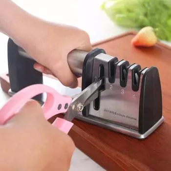 Точилка для ножей 4-в-1, точилка для кухонных лезвий, компактный нескользящий инструмент для заточки ножей для дома чёрный