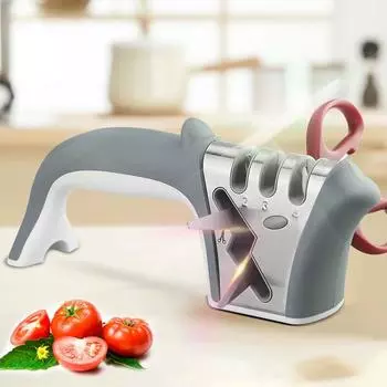 Точилка для ножей Точильный камень 4 в 1 с алмазным покрытием и тонким стержнем Ножницы для ножей Ручка дельфина серый