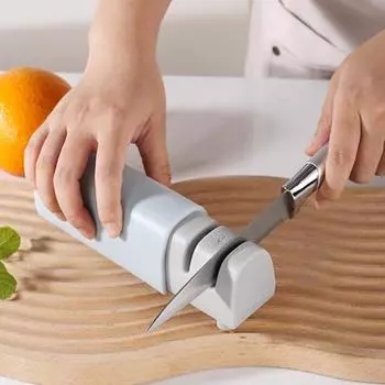 Точилка для ножей, точилка для фруктов, двухступенчатая безопасная для пальцев заточка кухонных ножей и ножниц синий