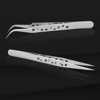 Точные нержавеющие щипцы с изогнутым прямым кончиком, ручные инструменты для ремонта ресниц и ногтей Straight Tip