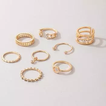 Tocona 8 шт./комплектов полые кольца для женщин и мужчин подвески прозрачный кристалл камень золотые цепочки кольца богемные ювелирные изделия аксессуары Anillo