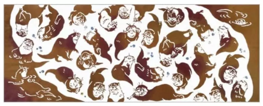 Todaya Shoten Niwazome Tenugui Hand Asian Otter 1516 (Japanese Towel) Small-Clawed