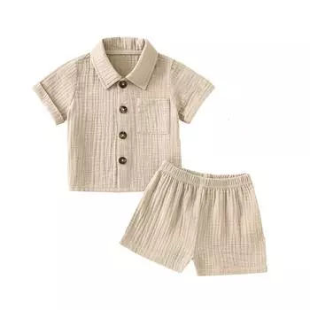 Toddler 2Pcs Summer Outfits, Short Sleeve Button Down Lapel Shirt + Shorts Set Baby Clothes 0-6 Months хаки