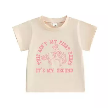 Toddler Boy Girl Birthday T-Shirt Western Elements Letter Print Short Sleeve Round Neck Graphic Tops 18-24 Months