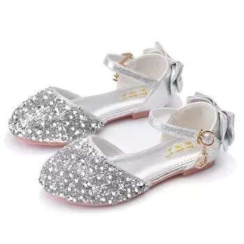 Toddler Girls Sandals Sequins Versatile Children Princess Causal Wedding Single Shoes Fashion Bowknot Kids Dress Single Shoes 25 серебряный