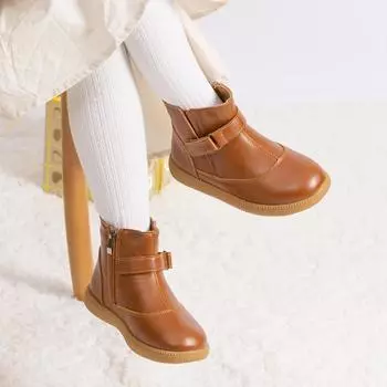 Toddler Leather Boots Waterproof Comfortable Combat Boots Adjustable Outdoor Walking Boots Non Slip for Boys Girls 260 коричневый