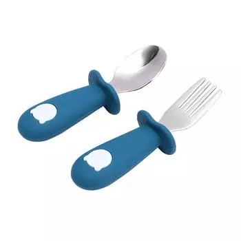 Toddler Stainless Steel Forks and Spoons Set Food Grade Cute Simple Silicone Toddler Safe Utensils