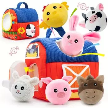 Toddler Toy Farm Animal Doll Set for Infants 6 12 Months, High Creativity Multi Play Activity Center, Educational World Perception, Rural