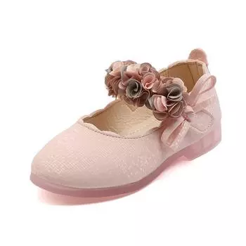 Toddlers Girls Shoes Kids Flats Princess With Flowers Bow-knot Soft Glitter Leather Children s Party Wedding Shoes Floral 22-31 22 бежевый