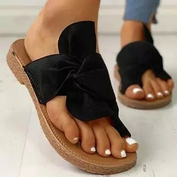 Toe Clip Toe Suede Bow Women s Sandals Plus Size Beach Sandals Women s Sandals EU42/CN43 чёрный
