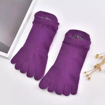 Toe Socks Men Yoga Pilates Socks Non-Slip Socks Cotton Deodorizing Filter Sports Fitness Low Tube Toe Socks Black Socks Purple