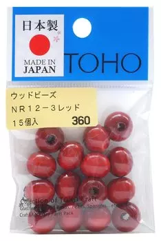 TOHO Craftsmanship Domestic Wood Beads Outer Diameter Approximately 12mm Size Approximately Red 15 Pieces (Hole 3.5mm) NR12-3
