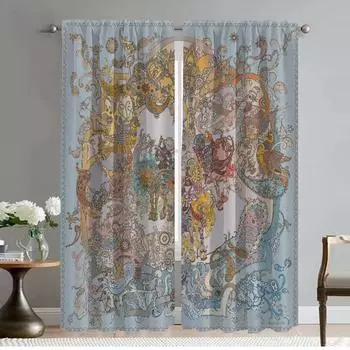 Toile De Jouy Curtains Child Room Curtains for Bedroom Living Room Curtain Shades Halloween Decoration Partition Kitchen Elegant W50xH70cmx2pcs-CL