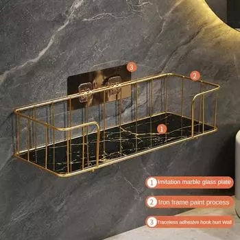 Toilet Table Wall Rack Without Punching Holes Bathroom Storage Rack Above The Toilet Marble Style Glass Plate Shelf Home Storage