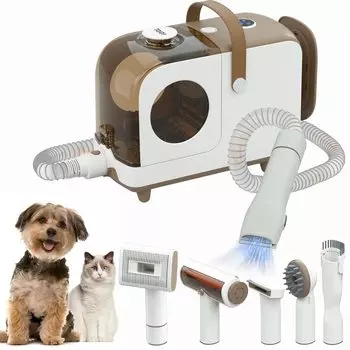 TOJOY Pet Clipper Dog Cat Pet Grooming Set Cleaner 6 в 1 Trimming Multifunction Vacuum Cleaner Low Sound Multi Fittings 3L Large Capacity with белый