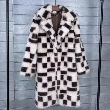 Тока искусственный мех лисы искусственный лисьий мех квадратный средний и длинный воротник до колена шуба пальто S