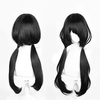 Tokisaki Kurumi Cosplay Wig Anime Tokisaki Kurumi Long Black Wig Heat Resistant Synthetic Hair Role Play Wigs + Wig Cap One Size
