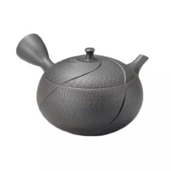 Tokoname ware Hokuryu 17 black flat round spiral band Ami teapot 3-80 No. AM-T048