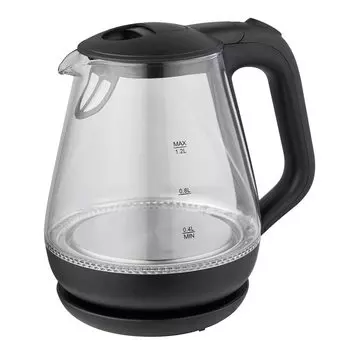 [Tokyo Deco] Электрический чайник, стеклянный чайник, 1,2 л, черный [светодиодная подсветка, функция предотвращения сухого кипения, термостойкое закаленное стекло, 800 Вт], прозрачный