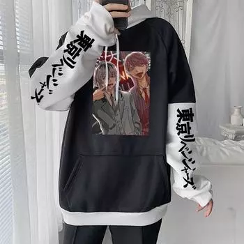 Tokyo Revengers Мужская толстовка с капюшоном Винтажная мультяшная Harajuku Haruchiyo Sanzu Ran Haitani Aesthetics Одежда Повседневная толстовка с длинным рукавом XS белый