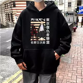 Tokyo Revengers Sano Manjirou Япония Аниме Толстовки Мужские Женские Уличная Мода Harajuku Хип-Хоп Оверсайз Длинный Рукав Толстовка XS чёрный