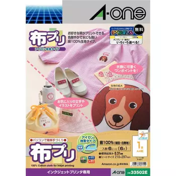 [только .co.jp] Ткань A-One Puri Printable Fabric Iron Adhesive Type 33502 Type 6 Sheets