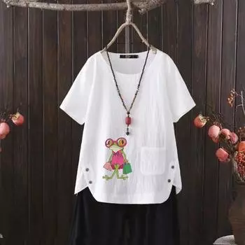 Только для членов: Летняя футболка в евро-американском стиле с эксклюзивным милым принтом S белый