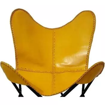 (Только обложка) Винтажное кожаное кресло-бабочка, кресло из коровьей шкуры, акцентное кресло для гостиной, желтое 39 x 26 x 23 in