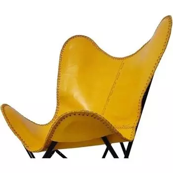 (Только обложка) Винтажное кожаное кресло-бабочка, кресло из коровьей шкуры, акцентное кресло для гостиной, желтое 39 x 26 x 23 in