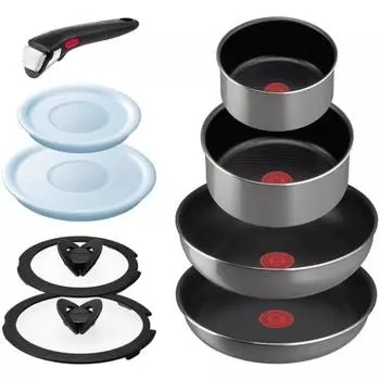 [Только онлайн] Набор из 9 кастрюль и сковородок Tefal со съемными ручками, только для газовых плит, не содержит вредных веществ, таких как PFOA Ingenio N